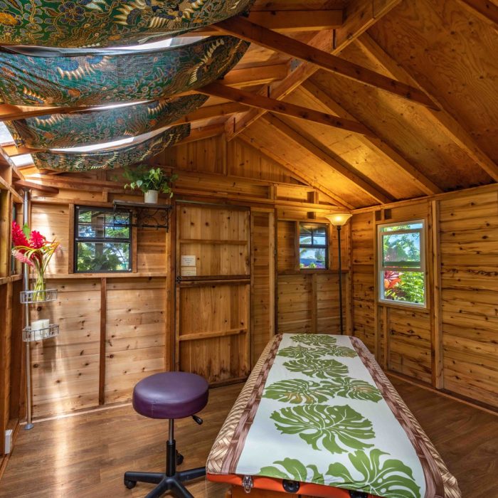 Massage Temple: Interiors of the hut made entirely of wood